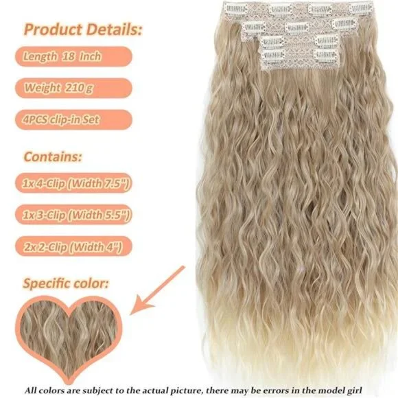 Hair Extensions Clip 18 Inch Synthetic Brown Golden light brown